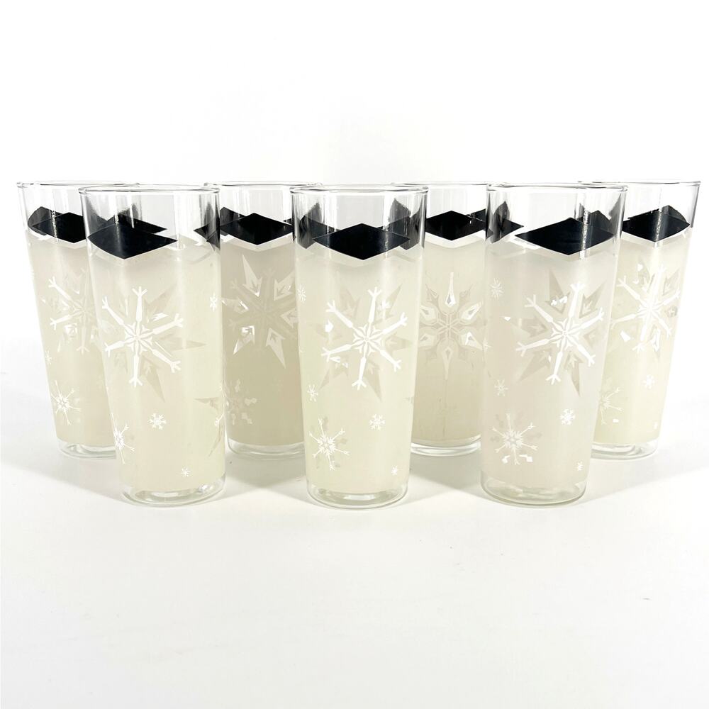 50s Libbey black diamond snowflake highball glasses set of 7